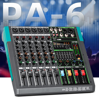 DJ Audio Mixer – Mengpaneel – Mixer – Mengtafel – Geluidsmixer – 6 Kanalen – Bluetooth en USB/MP3 – 256 DSP Effecten