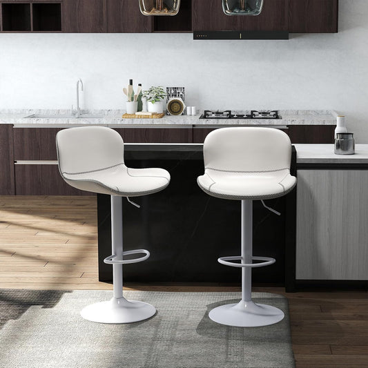 Youhauchair Set of 2 Bar Stool Height Adjustable PU Leather Waterproof and Wear-resistant Bar Stool with Backrest, Swivel Bar Stool, Modern, White - QUORE