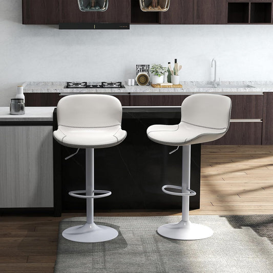 Youhauchair Barkruk, 2-delige set, in hoogte verstelbaar, van PU-leer, waterdicht en slijtvast, met rugleuning, draaibare barkruk, modern, wit