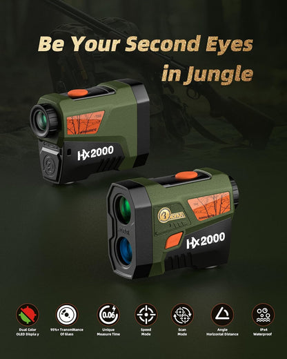 AOFAR HX2000 Laser Afstandsmeter voor Jacht, 2000 Yards, OLED Tweekleurig Scherm, IPX4 Waterdicht, 0,3s Precisie Meting van Afstand, Snelheid, Hoek & Horizontale Afstand, Outdoor