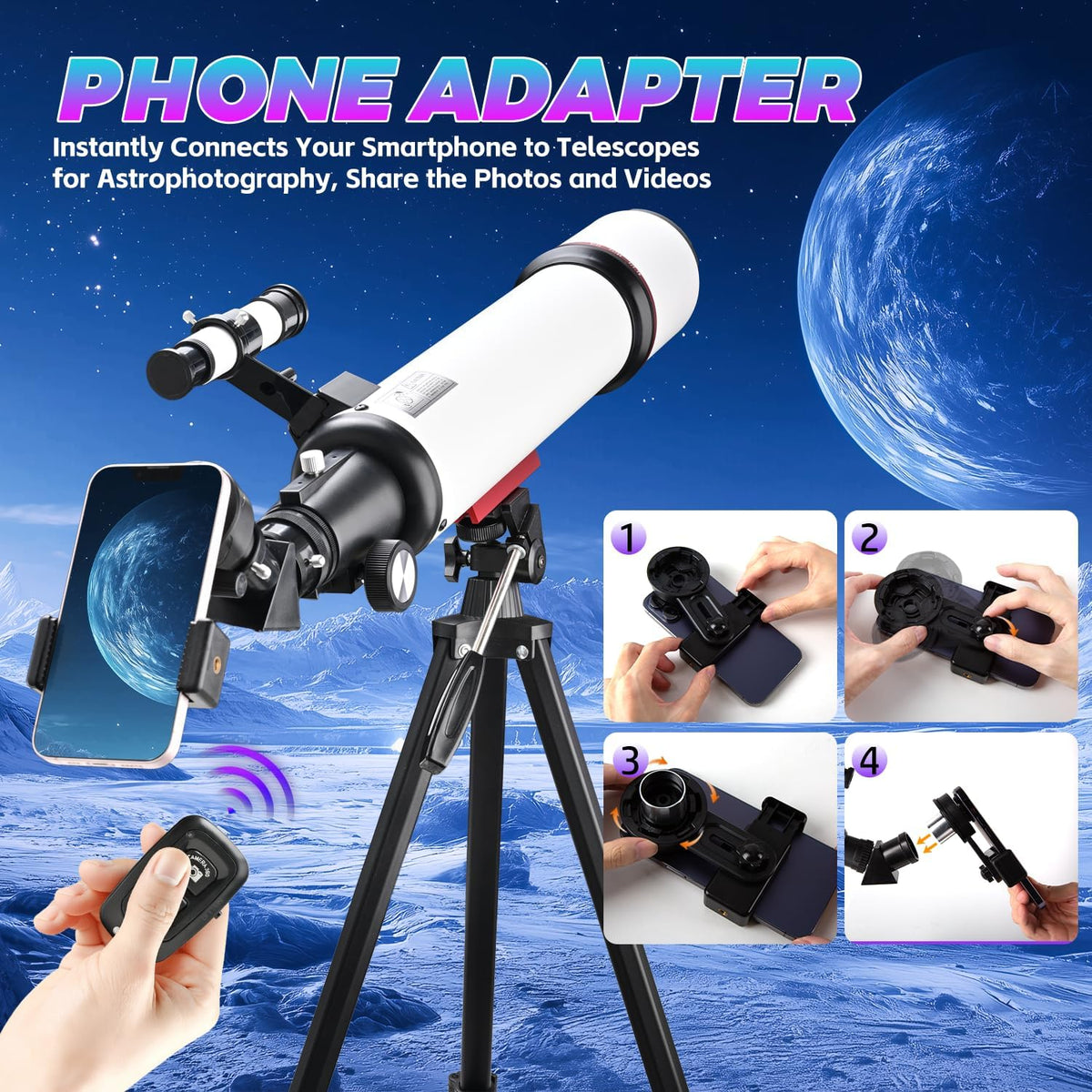 Astronomische telescoop voor volwassenen, opening 90 mm, refractieve telescopen van 600 mm, volledig meerlaagse draagbare astronomische refractortelescoop met statief