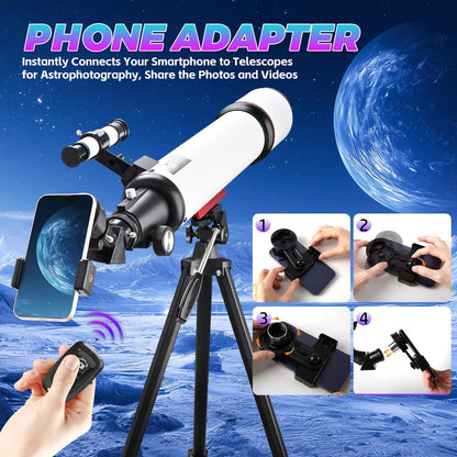 Astronomische telescoop voor volwassenen, opening 90 mm, refractieve telescopen van 600 mm, volledig meerlaagse draagbare astronomische refractortelescoop met statief