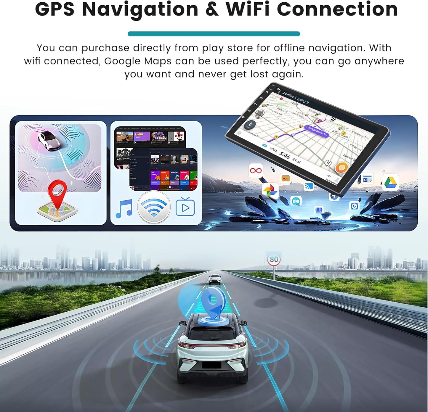 Hikity 2+64GB Car Stereo voor Ford Transit Custom 2013-2017 Draadloze Carplay Android Auto, 9 Inch Touch Screen Bluetooth Stereo met WiFi GPS EQ FM/RDS SWC Achteruitrijcamera