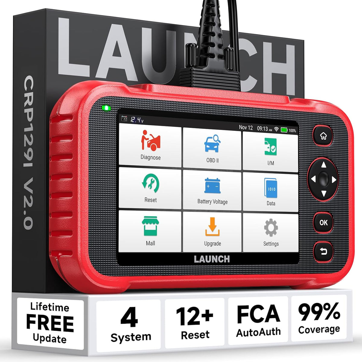 Launch CRP129I V2.0 OBD2 scanner 4 systeem auto diagnostisch gereedschap met 12 reset, motor transmissie ABS SRS, levenslange gratis update, ABS/SAS/olie/BAT/DPF/TPMS reset auto VIN diagnostische