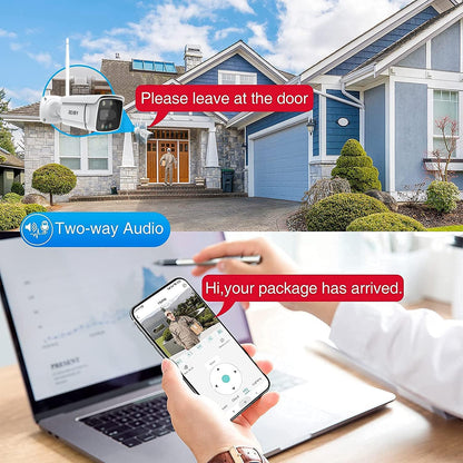 REIGY 3MP Bewakingscamera Systeem Buiten Wifi met Soptlight, Draadloze CCTV Camera System Outdoor, 8CH NVR+ 4x1296P Videobewakingsset met Tweeweg Audio Bewegingssensor, Harde Schijf Niet Inbegrepen
