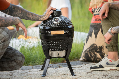 KAMADO BONO Ceramic BBQ Grill, 13" Picnic I, Mini Kamado BBQ Charcoal Grill, Egg BBQ, Kamado Barbecue Grill I, Portable Oven and Smoker with Stand - QUORE