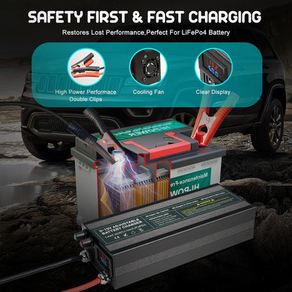 14,6V 60A LiFePO4 Acculader – Batterijlader – Accu Lader – Lithium Batterijlader – Snel Oplader – Instelbaar 0-15V/0-60A – Veilig Met Aluminium Behuizing – LCD Display Met Laadstatus