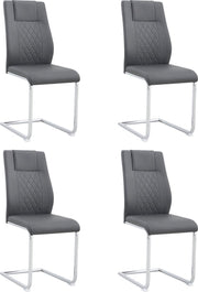 Eetkamerstoel Set van 4 - Grijs - Met Ruitpatroon op de Rugleuning - Verchroomd Metalen Frame - Belastbaar tot 150 kg - Kunstlederen Bekleding