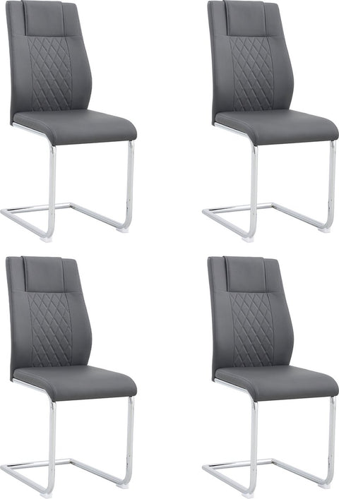 Eetkamerstoel Set van 4 - Grijs - Met Ruitpatroon op de Rugleuning - Verchroomd Metalen Frame - Belastbaar tot 150 kg - Kunstlederen Bekleding