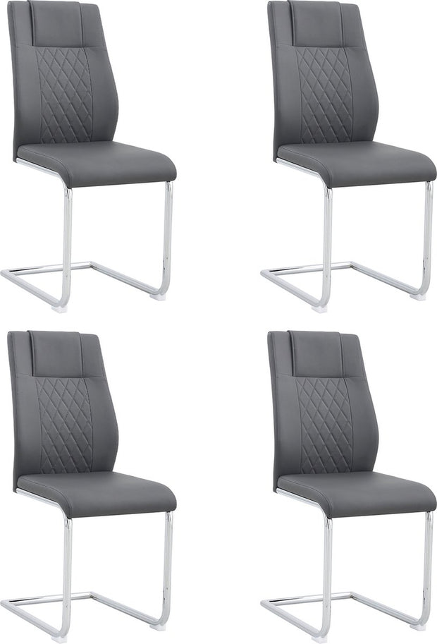 Eetkamerstoel Set van 4 - Grijs - Met Ruitpatroon op de Rugleuning - Verchroomd Metalen Frame - Belastbaar tot 150 kg - Kunstlederen Bekleding