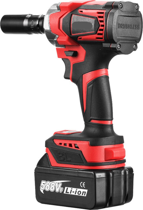 Elektrische Slagmoersleutel - Slagmoer - Koolborstelloze Motor - Slagtol - Slagsleutel - 1200Nm - 2 Accu's - Acculader - 18V - LED Licht - 4 Versnellingen - 1 Opzetstuk - Rood/Zwart