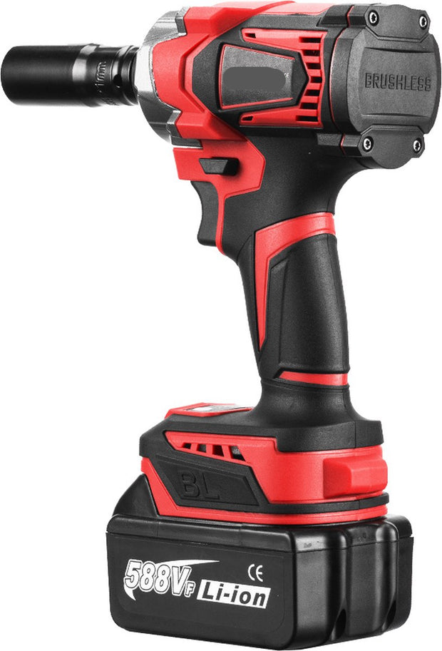 Elektrische Slagmoersleutel - Slagmoer - Koolborstelloze Motor - Slagtol - Slagsleutel - 1200Nm - 2 Accu's - Acculader - 18V - LED Licht - 4 Versnellingen - 1 Opzetstuk - Rood/Zwart