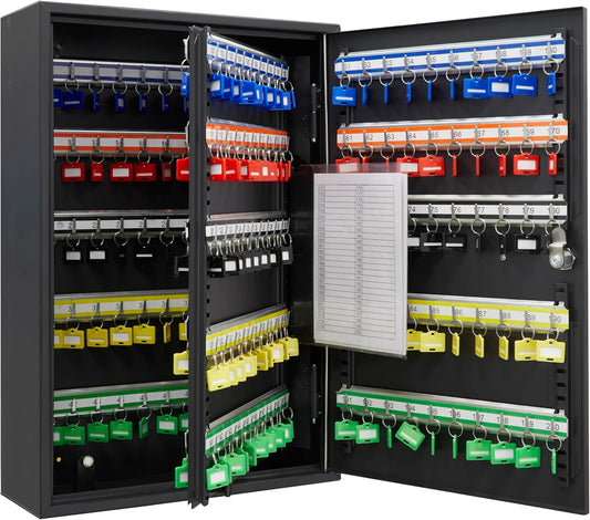 ARREGUI PL200EN Sleutelkast met 200 verstelbare haken, stalen sleutelbox met IP65 elektronisch slot, sleutelkast met cijferslot, programmeerbare codes, 55 x 38 x 14 cm, zwart