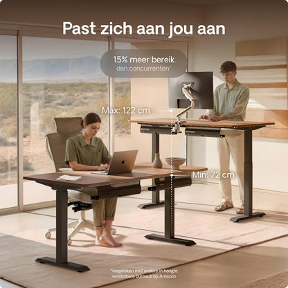 Desktronic Desk HomeOne - Height Adjustable 120 x 60 cm - Fast Twin-Motor Stand Desk - Very Stable Electric Standing Desk - One-Piece Table Top Standing Desk - Touch Screen Control - QUORE