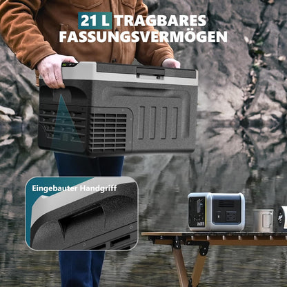 EUHOMY Compressor-koelbox, 21 liter, -20 °C ~ 20 °C, 12 V auto-koelkast, draagbare vriezer 12/24 V DC 220-240 V AC, met app-besturing voor camping, reizen, vrachtwagen, huis