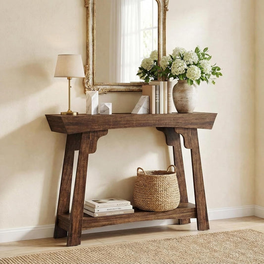 Lailang 105cm Console Table, Sidetable Industrieel, Hallway Console Table With Storage, Houten Consoletafel, Sofa Back Table, Smalle Haltafel, 105 x 30 x 85 cm, Brown - QUORE