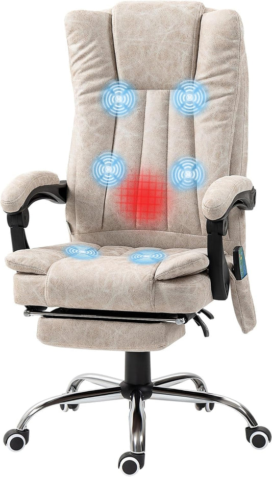 Massage bureaustoel – Bureaustoel – Ergonomische stoel – Werkstoel – Draaistoel – 6-punts vibratiemassage – Verwarmingsfunctie crème - QUORE