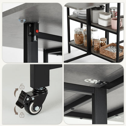 Mondeer Mobiele opvouwbare eettafel, klaptafel met 2 open opbergplanken voor kleine ruimtes, eetkamer, keuken, 120 x 80 x 75 cm, grijs