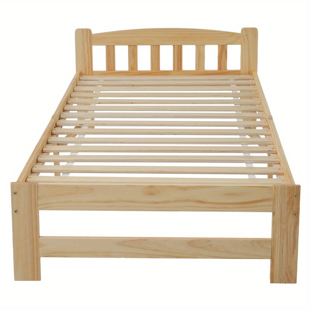 Houten Bed – Massief Houten Bed – Eenpersoonsbed – Futonbed – Natuurlijke Kleur Bed – Met Hoofdeinde – Lattenbodem – Afmeting 90x200 cm