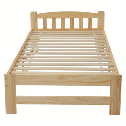 Houten Bed – Massief Houten Bed – Eenpersoonsbed – Futonbed – Natuurlijke Kleur Bed – Met Hoofdeinde – Lattenbodem – Afmeting 90x200 cm