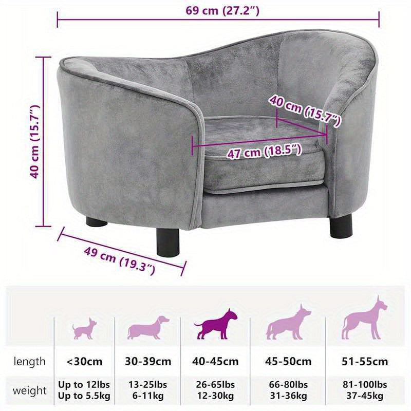 Hondenbankje – Hondenmand – Hondenkussen – Hondenbed – Sofa voor Honden – Grijs – Zacht Polyester – Comfortabele Vulling – Duurzaam – 69x49x40 cm