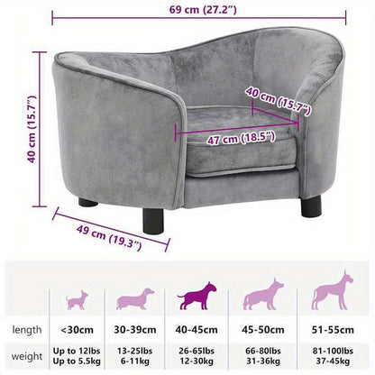 Hondenbankje – Hondenmand – Hondenkussen – Hondenbed – Sofa voor Honden – Grijs – Zacht Polyester – Comfortabele Vulling – Duurzaam – 69x49x40 cm