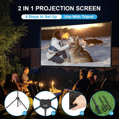 Beamerscherm met statief, draagbaar projectorscherm 120 inch, 16:9, 4K HD-projectiescherm, licht en compact, ideaal voor thuisbioscoop, voor films binnen en buiten.