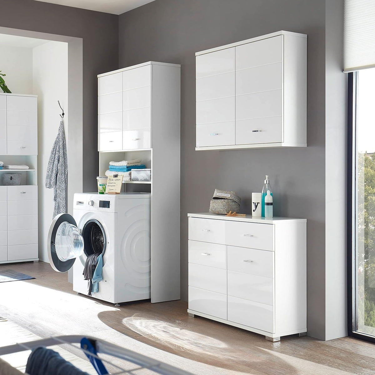Badkamerkast – Wandkast – Opbergkast – Hangkast – Badkamermeubel – Wit Hoogglans – Ruime Opbergruimte – Compact 76x71x23 cm