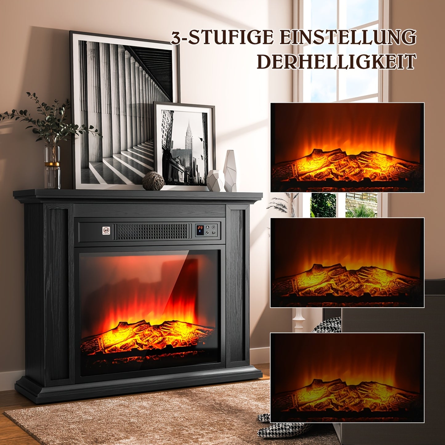 Elektrische Sfeerhaard – Elektrische Haard – Inbouwhaard – Vloerhaard – Sfeerverwarming – Realistisch Vlammenbeeld – Instelbare Warmte 1000-2000W – Afstandsbediening – Zwart