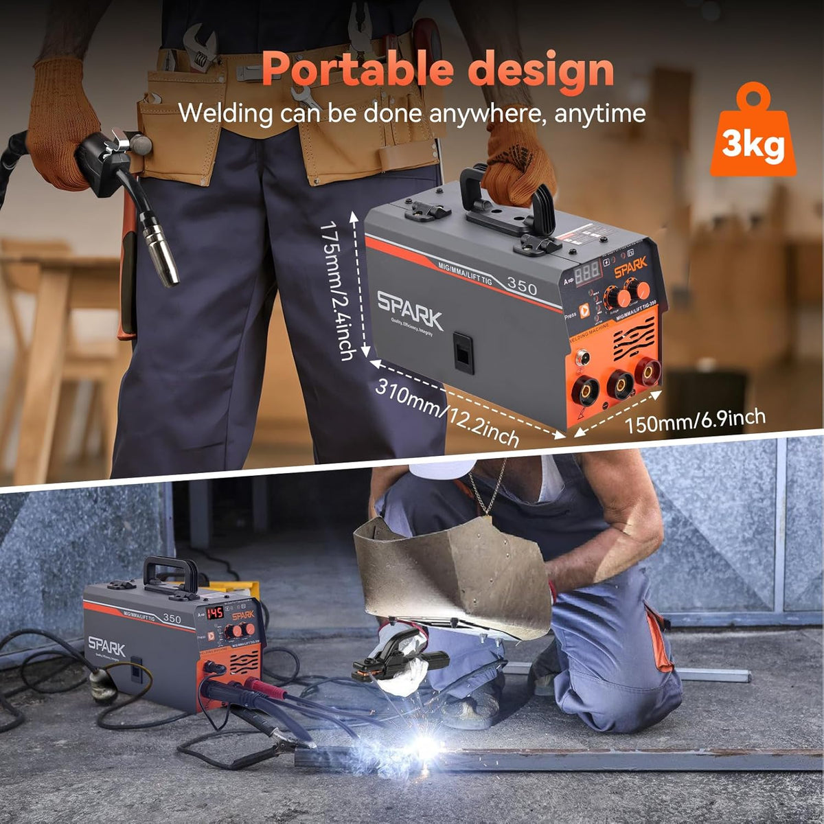 MIG350 lasapparaat met continue draad zonder gas, 120 A, 230 V, synergie elektrode 3-in-1 MIG/ARC/LIFT TIG IGBT inverter lasapparaat met draad 0,8 mm, lasmasker MIG