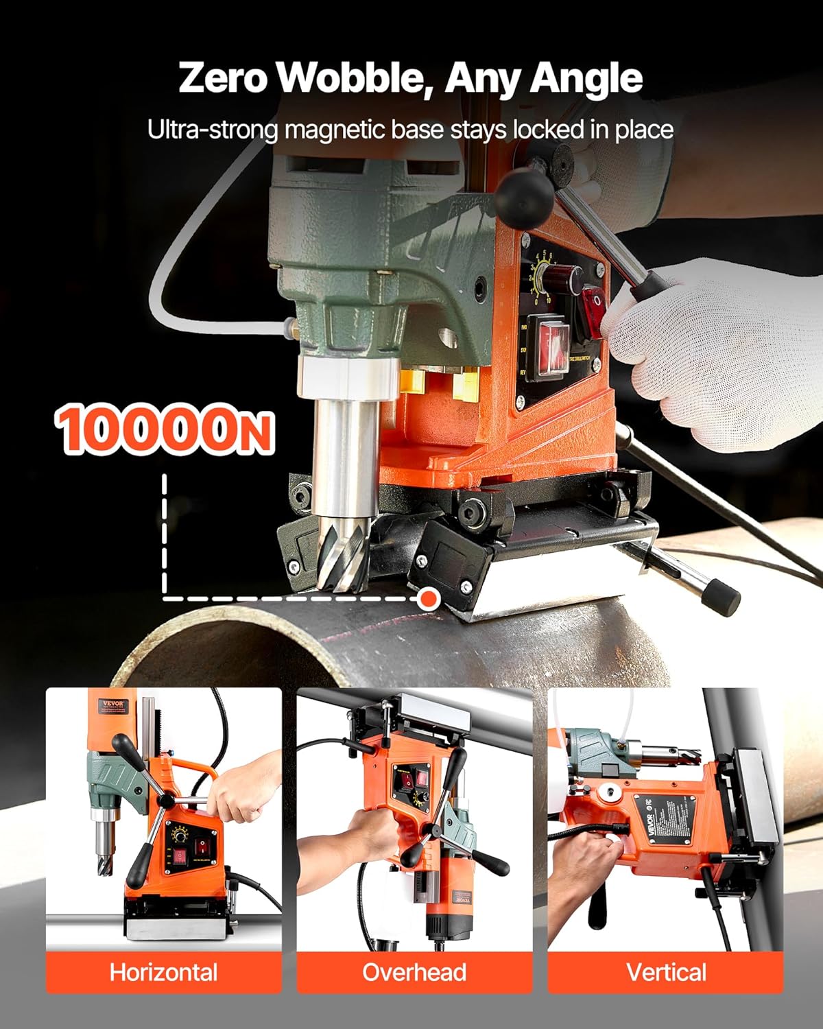 VEVOR Elektrische magnetische kolomboormachine 1400 W, boordiameter 50 mm, snelheid 0-850 rpm, omkeerbare richting, magnetische kolomboormachine voor industriële werkzaamheden