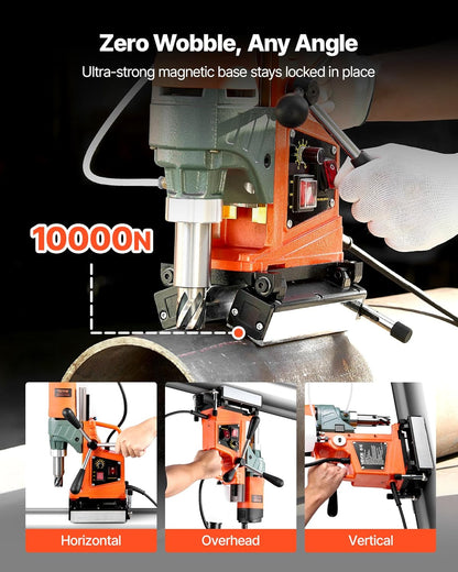 VEVOR Elektrische magnetische kolomboormachine 1400 W, boordiameter 50 mm, snelheid 0-850 rpm, omkeerbare richting, magnetische kolomboormachine voor industriële werkzaamheden