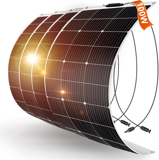 DOKIO Zonnepaneel, flexibel, 400 W, 4 x 100 W, monokristallijne zonnepanelen, ideaal voor camper, camping, tuinhuis