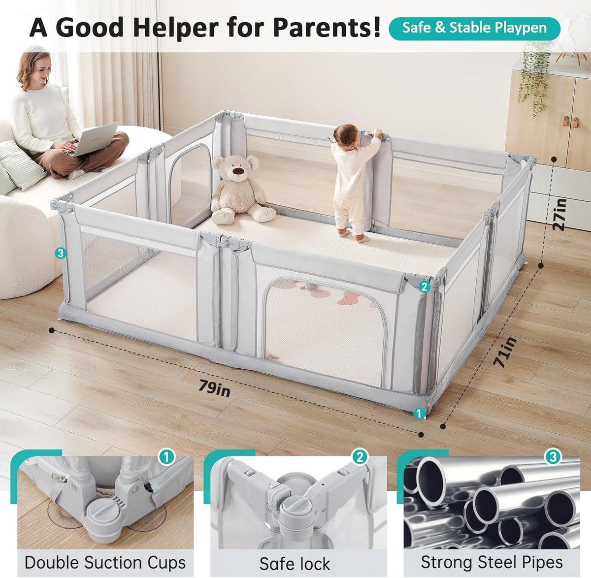 Playpen, light grey - QUORE