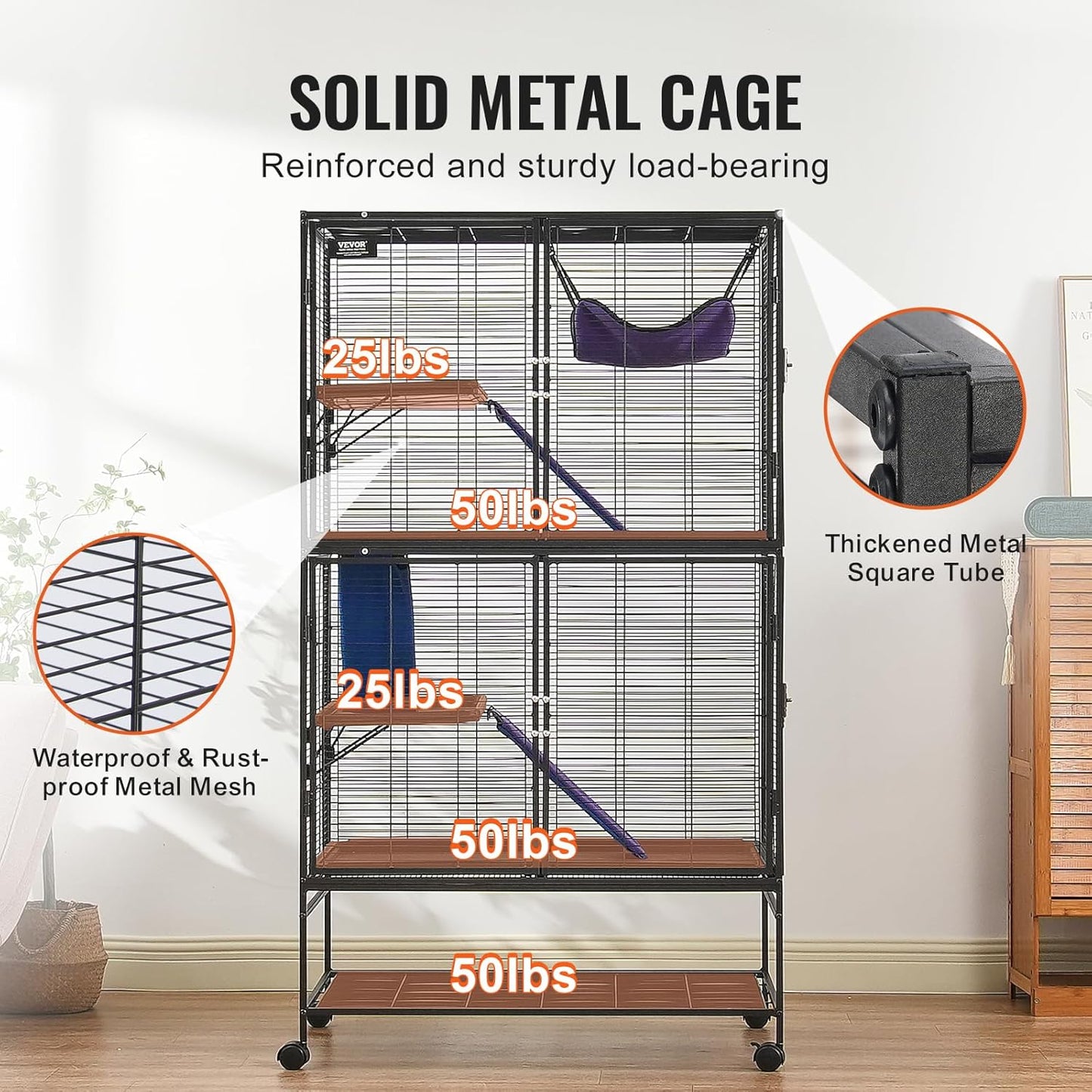 4-Laags Metalen Kooi Voor Fretten -  Geschikt Voor Ratten, Hamsters, Cavia's en Chinchilla's - 92 cm x 58 cm x 164 cm - QUORE