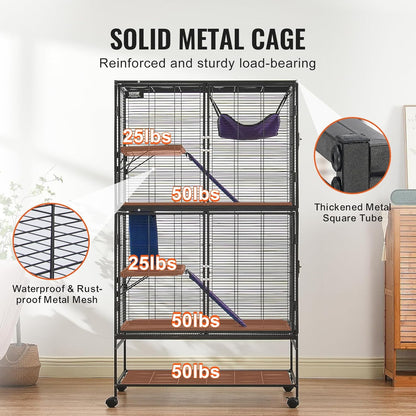 4-Laags Metalen Kooi Voor Fretten -  Geschikt Voor Ratten, Hamsters, Cavia's en Chinchilla's - 92 cm x 58 cm x 164 cm - QUORE