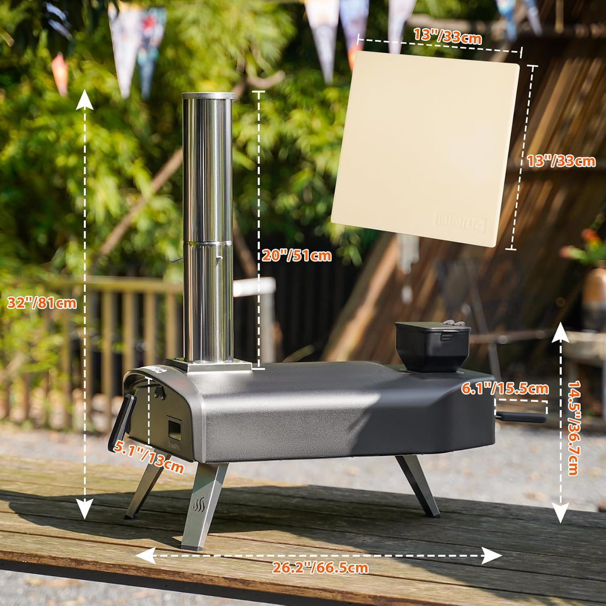 Mimiuo Wood Pellet Pizza Oven, Draagbare Pizzahoutoven voor Buiten met 33cm Pizzasteen, Outdoor Pizzaoven voor Tuin Camping, Zwart