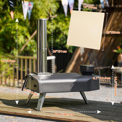 Mimiuo Wood Pellet Pizza Oven, Draagbare Pizzahoutoven voor Buiten met 33cm Pizzasteen, Outdoor Pizzaoven voor Tuin Camping, Zwart