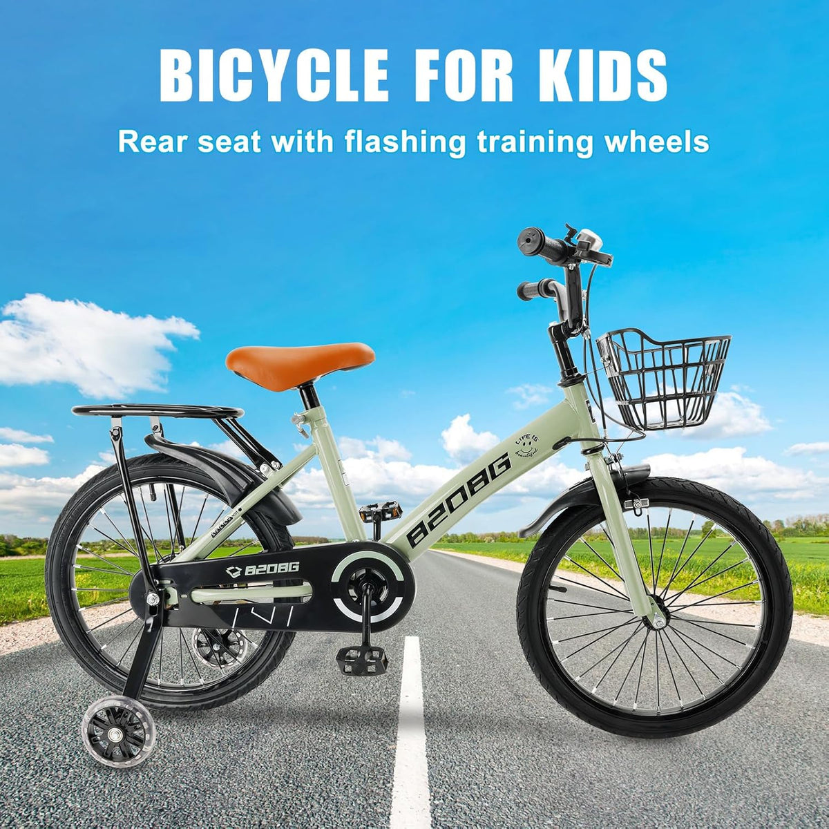 Kinderfiets, 45,7 cm (18 inch), hoogwaardig koolstofstalen frame, verstelbare zitting en stuur, dubbele remmen, geïntegreerde naven, afneembare mand, steunwielen, comfortabel zadel, jongens