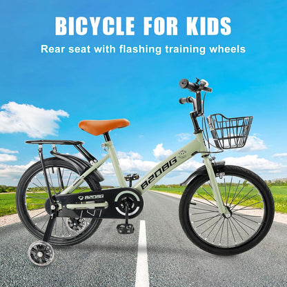 Kinderfiets, 45,7 cm (18 inch), hoogwaardig koolstofstalen frame, verstelbare zitting en stuur, dubbele remmen, geïntegreerde naven, afneembare mand, steunwielen, comfortabel zadel, jongens