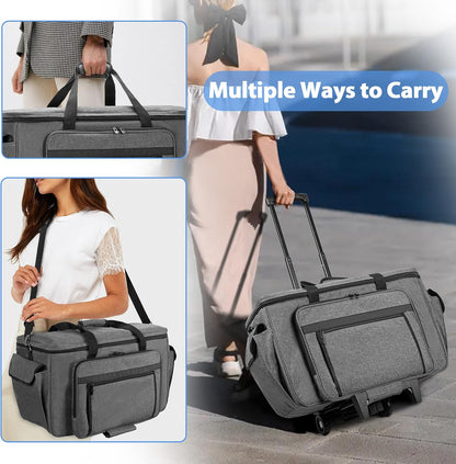 CURMIO Borduur- en Naaimachine Draagtas met Wielen, Rolbare Borduurmachine Tote Bag met Ondersteunende Bodemplaat voor Borduurmachine en Naaibenodigdheden, Grijs