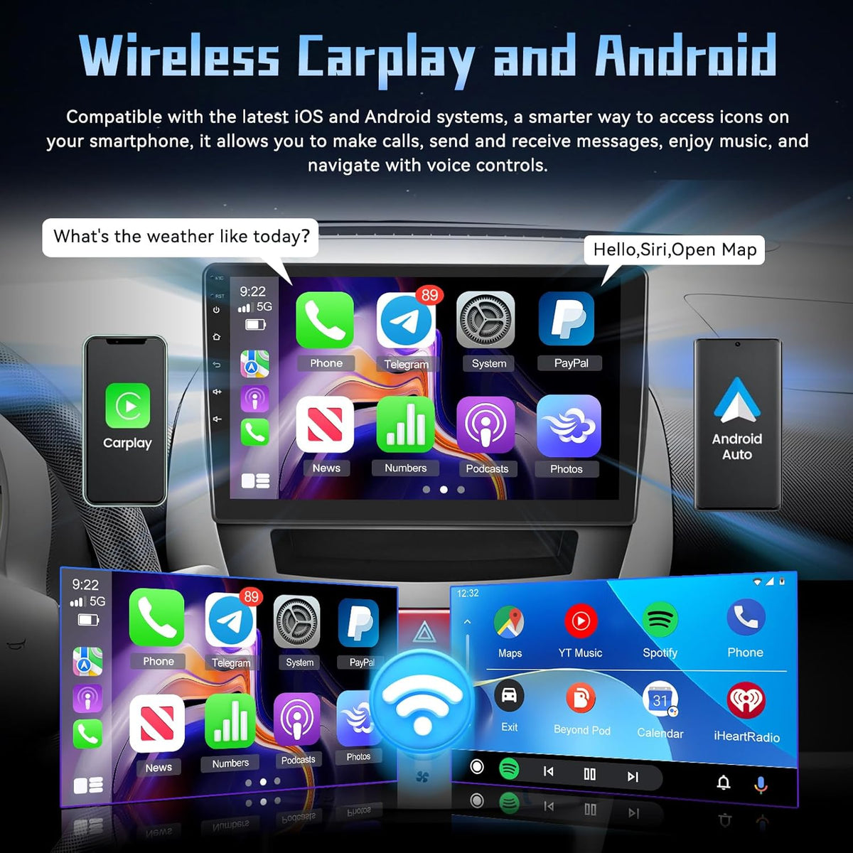4G+64G 8 Core Qualcomm Car Radio for Toyota Aygo/Peugeot 107/Citroen C1 2004-2014 with Wireless Carplay & Android Auto, 9 Inch Android Car Stereo with WiFi/GPS/Bluetooth 5.1/DPS Hi-Res/FM RDS Radio