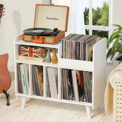 Platenspelerstandaard – Draaitafelkast – Vinylkast – Platenkast – LP Opbergkast – Wit – Tot 350 Platen – Stevig 1,5 Cm Dik Hout