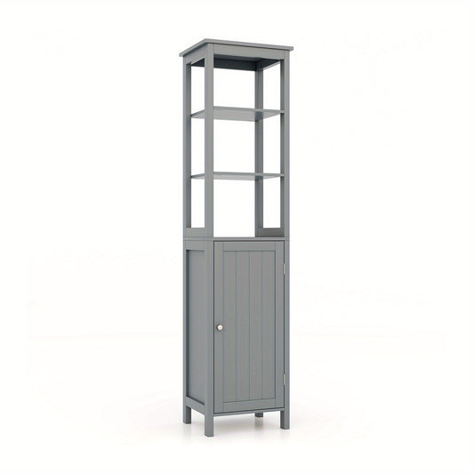 Badkamerkast – Opbergkast – Badkamermeubel – Smalle Kast – Vrijstaande Kast – Anti-Kantelbeveiliging – Verstelbare Plank – MDF Hout – 161 cm Hoog – Grijze Kleur