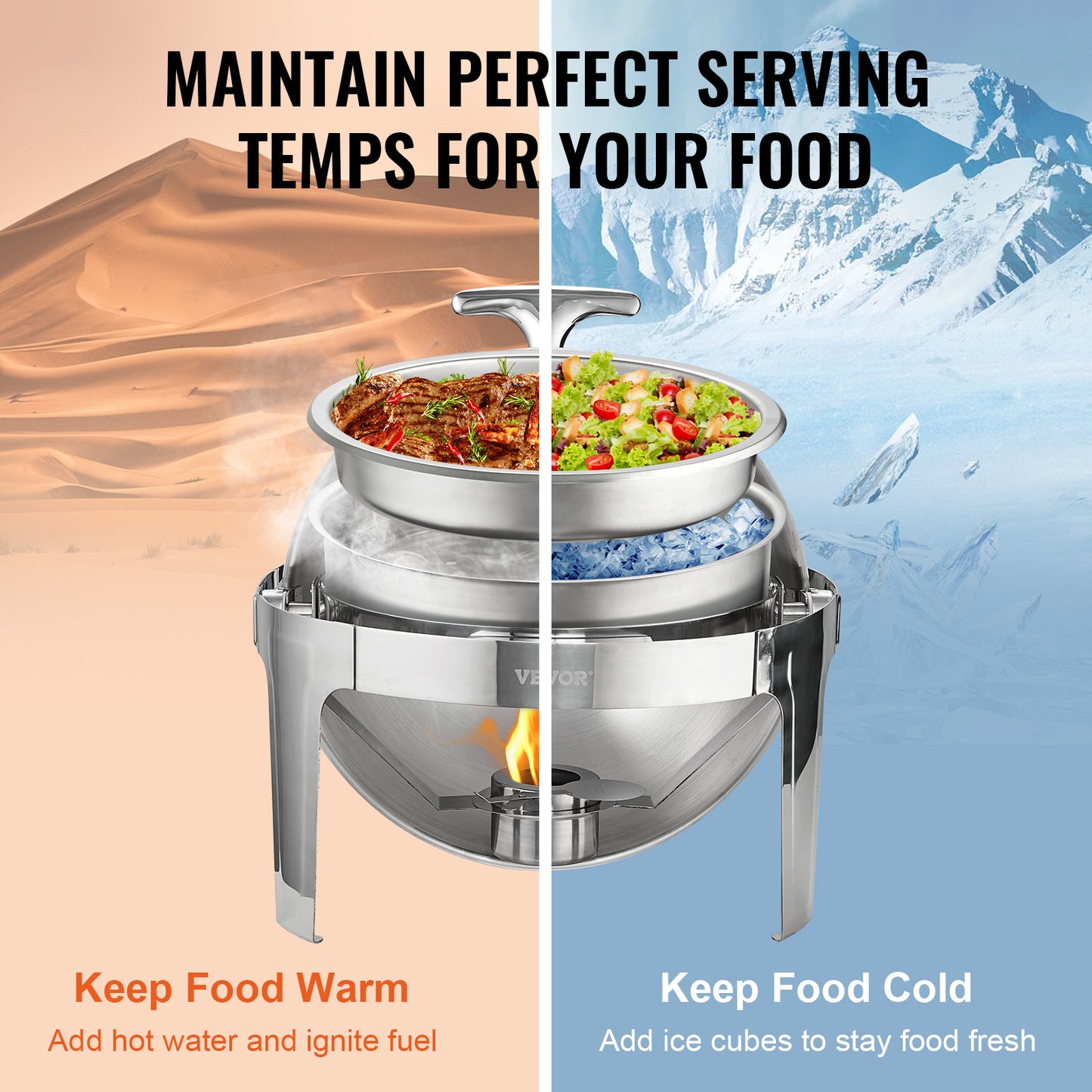 Chafing Dish Set – Warmhoudset – Buffet Warmhouder – Voedselwarmer – Roll-Top Deksel – 2 x 5,5L Inhoud – Roestvrij Staal – Vergrendelbare Deksel 90°/180°