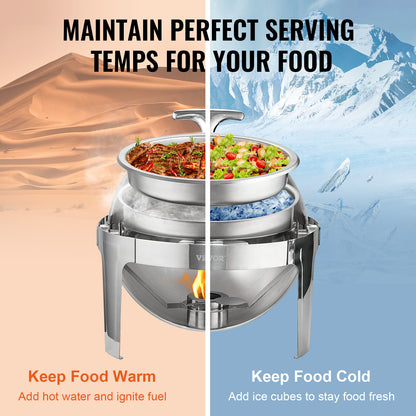 Chafing Dish Set – Warmhoudset – Buffet Warmhouder – Voedselwarmer – Roll-Top Deksel – 2 x 5,5L Inhoud – Roestvrij Staal – Vergrendelbare Deksel 90°/180°