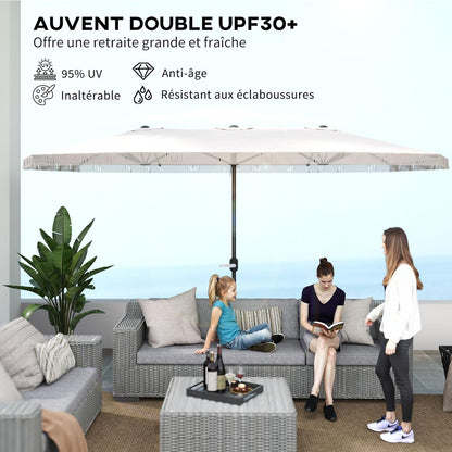 Outsunny Garden Shade Double Rectangle 4.5 x 2.65 x 2.60 m with Crank and Fringes, 180 g/m², Parasol for Balcony, Pool, Patio, Cream - QUORE