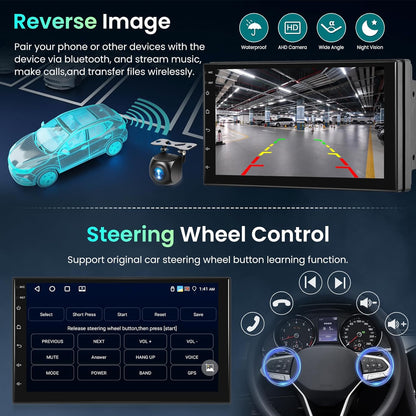 Hodozzy 4GB+64GB Android 2 Din Autotuner met Carplay Android Auto Draadloze Dubbele Din 7 Inch Touch Screen Autoradio GPS Navigatie Wifi Bluetooth DSP FM/RDS Radio USB/SWC + AHD Achteruitrijcamera