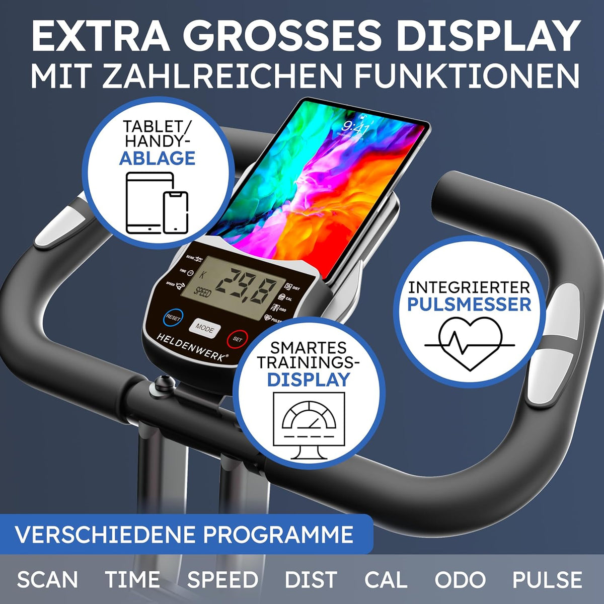 HELDENWERK FlexiFoam Hometrainer, inklapbaar, extra comfortabel en stil, tot 150 kg belastbaar, ergometer, hometrainer, ergometer, hometrainer, senioren, fitnessbikes, home trainer