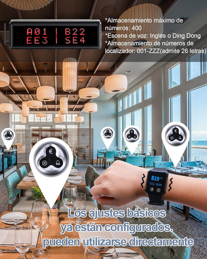 CS-400D Draadloos lokalisatiesysteem, restaurant-afstandsbediening, 1 oproepdisplay, 16 toetsen, 2 armbandontvangers, bar, café, systeem